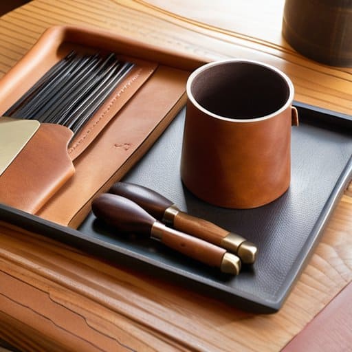 DIY leather valet tray with craft tools